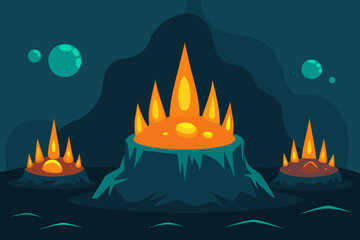 Cartoon glowing deep sea vents vector illustration