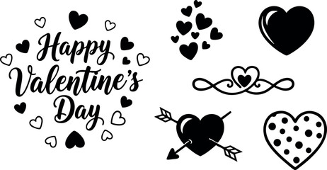 Fototapeta premium Valentines Day hearts and love symbols vector set for romantic celebration design elements