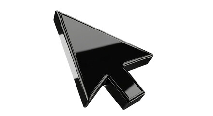 A glossy black computer mouse cursor arrow
