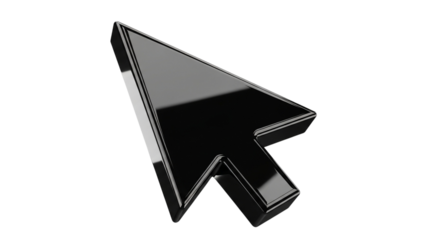 A glossy black computer mouse cursor arrow