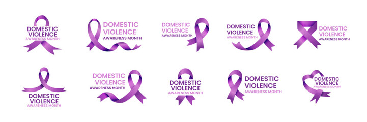 Purple Ribbon Domestic Violence Awareness Month Vector Set