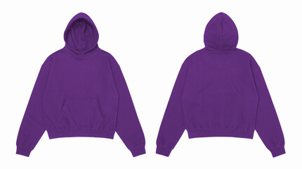 Purple Hoodie Sweatshirt Front and Back View Isolated on White Background © Drip