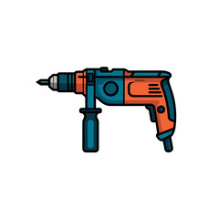 Electric drill minimalistic flat vector, orange and blue, for construction tools concept