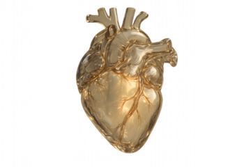 A symbolic artistic representation of a transparent heart made of glass, expressing vulnerability and resilience. Perfect for emotional health, cardiology, and awareness campaigns.