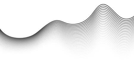 abstract wavy frequency curve. black and white gradient digital sound wave or flowing lines background