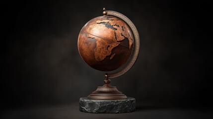 Bronze Sculptural Globe Displayed on a Marble Base