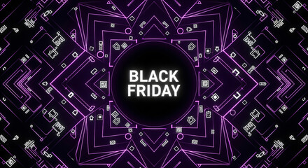 Black friday neon background. November sale banner animation