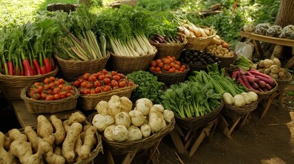 Assortment of Fresh Seasonal Vegetables on Display at a Market