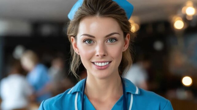 Empathetic Nurse: A caring nurse, radiating warmth and professionalism, stands ready to provide compassionate care. She embodies dedication and skill in a healthcare setting.