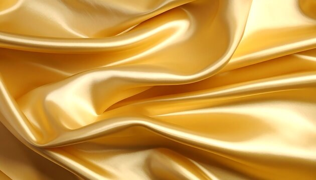Gleaming gold silk cloth drapes artistically with flowing waves and soft, luminous highlights creating a luxurious effect