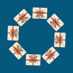 Round frame with letters. For New Year and Christmas decorations or holiday greetings, cards.