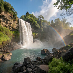 Obraz premium rainbow near the waterfall/ rainbow moment 4k