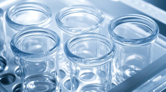 Close up view of laboratory microcentrifuge tubes in a rack