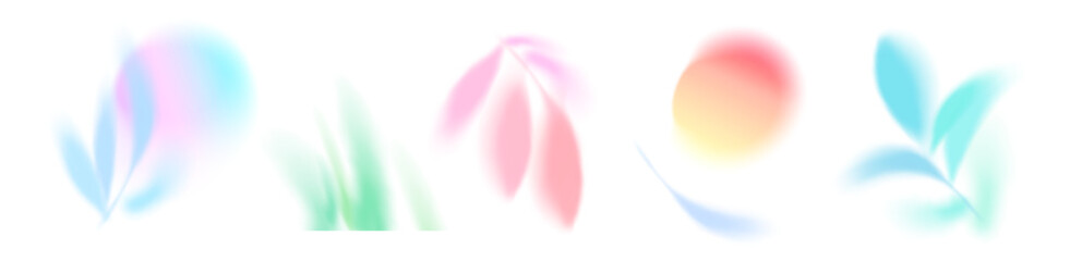 Fototapeta premium Gradation blurry leaf shape isolated. Pastel abstract nature shape, color shadow, gobo for gradient abstract season design. Vector mesh illustration