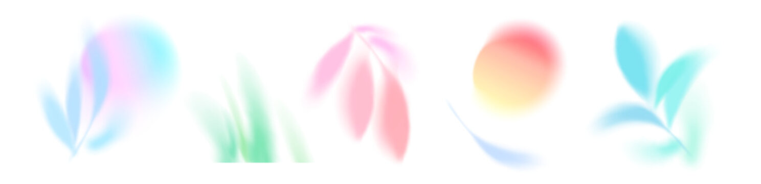 Gradation blurry leaf shape isolated. Pastel abstract nature shape, color shadow, gobo for gradient abstract season design. Vector mesh illustration