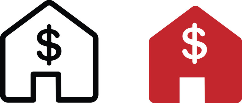 House with dollar sign icon set. icon with house dollar sign and circular arrows. editable stroke, outline, and solid styles.