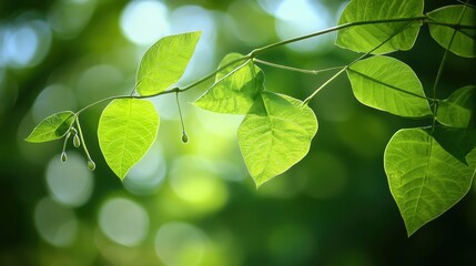 Close up of vibrant green pole bean plant leaves in sunlight