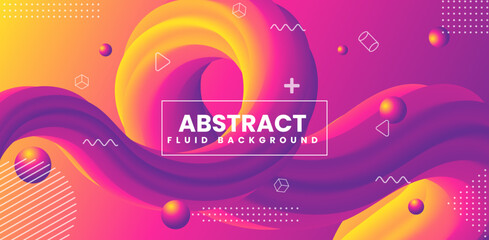3d abstract colorful fluid gradient background vector template. Soft fluid waves with bright vibrant colors and bubble spheres for stylish, decorative, futuristic artwork.