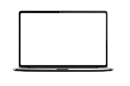 Silver laptop with blank screen isolated on a transparent background