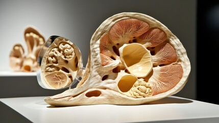 Detailed model of human ear showing inner and outer anatomy