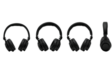 Black Over Ear Headphones Multiple Views isolated on a transparent background