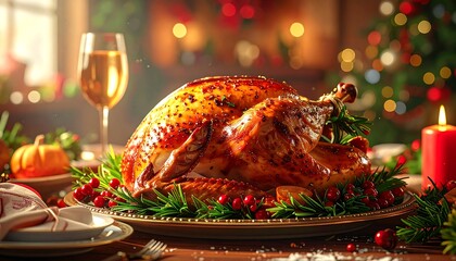 Festive Thanksgiving Feast - A Golden Turkey Centerpiece.