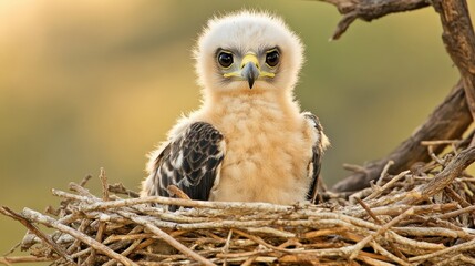 Obraz premium Cute Harpy Eagle Chick Staring at the Camera in Its Nest