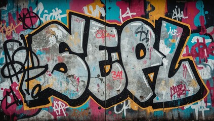 Graffiti wall abstract background with generative pop art