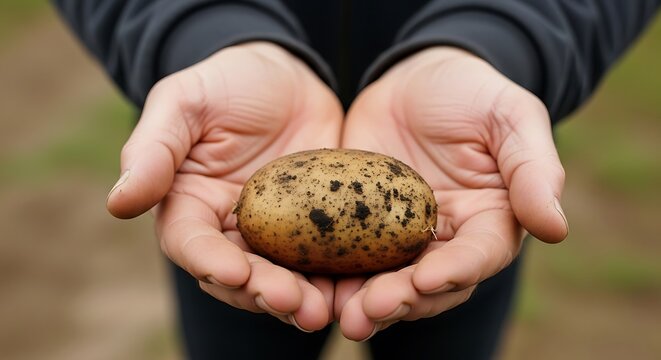 Hands holding fresh earthy potato a symbol of organic farming and healthy eating - Powered by Adobe