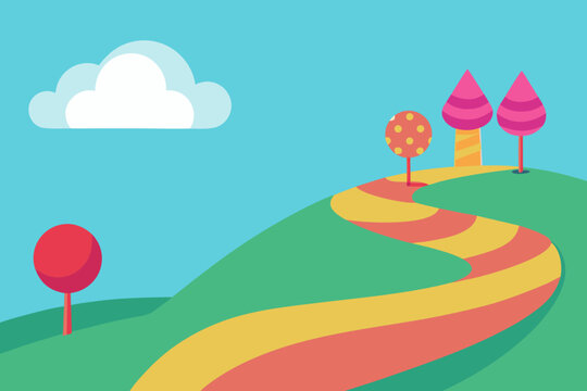 Cartoon Candyland hill path vector illustration