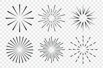 Collection of diverse stylized sunburst and sunrise icons. A collection of three minimalist sunburst illustrations in a vintage, bohemian style.  retro sunburst round boarder bundle.  retro burst. 