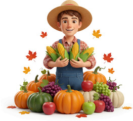 3D Vector Farmer Harvest Scene