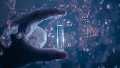 Hand of a scientist holding a dna test tube