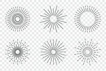 Monochrome sunburst icon collection, abstract starburst shapes, retro burst elements, vintage vector, decorative celebration design. Vector classic boho logo line setVector classic boho logo line set.