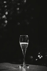 Black and White Champagne Glass with Bubbles