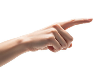 A human hand with the index finger pointing to the right