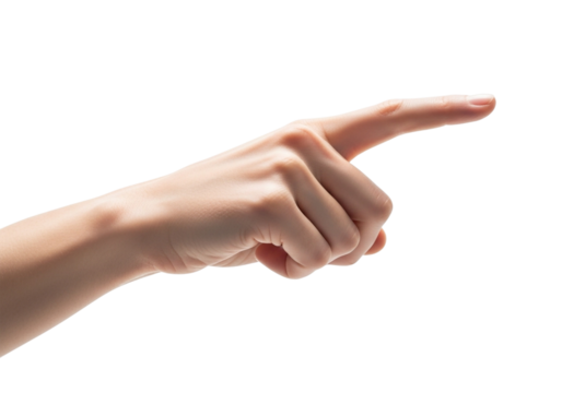 A human hand with the index finger pointing to the right