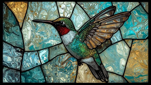 Hummingbird in a vibrant stained glass abstract - Powered by Adobe