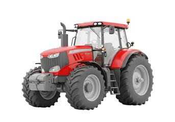 A powerful red tractor with large tires, designed for agricultural work