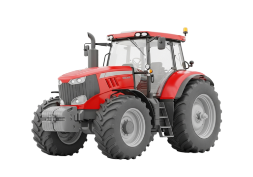 A powerful red tractor with large tires, designed for agricultural work
