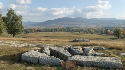 Jagged Rock Formations in a Vast Landscape with Distant Mountains