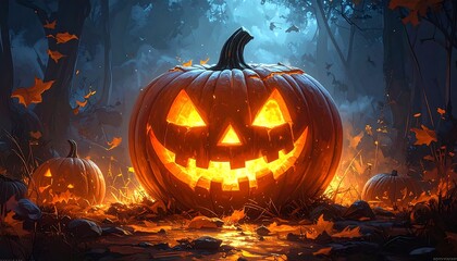 Naklejka premium Spooky Halloween Pumpkin Jack-o-lantern.