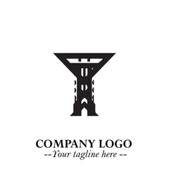 Tower Logo Symbol in Black on the White Background with Simple Modern Architecture Design