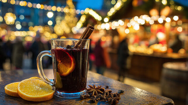 Warm up with a festive mug of mulled wine! Perfect for holiday markets, its spiced aroma and citrus notes create a cozy winter delight.