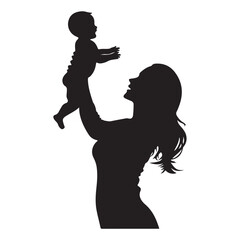 Mother and cute baby silhouette illustration 