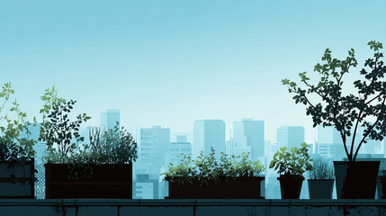 Urban oasis! A rooftop garden in silhouette against a city skyline creates a tranquil contrast, blending nature with urban life.