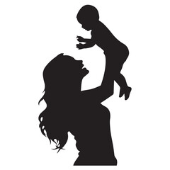 Mother and cute baby silhouette illustration 