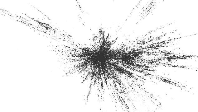 Black ink splatter explosion on white background abstract texture blast blob