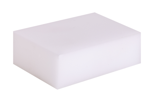 White melamine sponge block cleaning tool with smooth surface texture