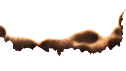 Burnt paper edge with dark scorch marks and curved burned shape